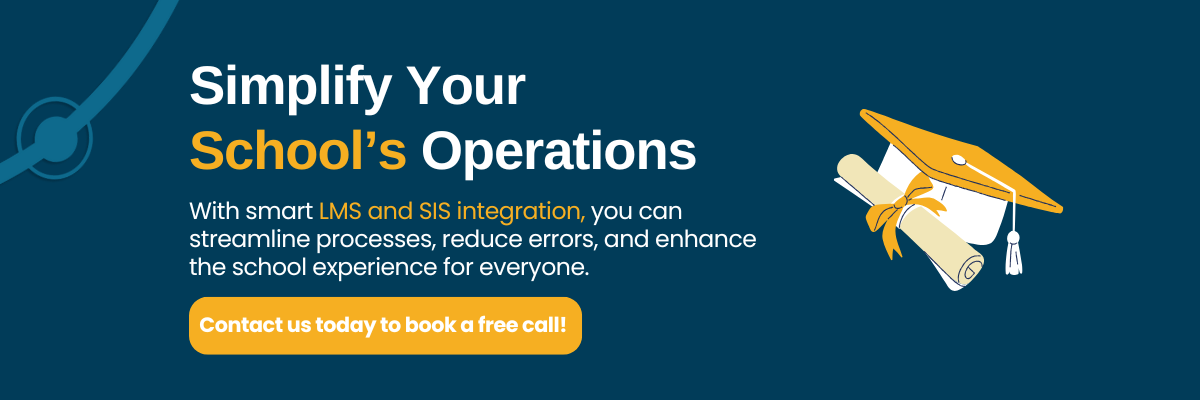 Simplify Your School’s Operations With smart LMS and SIS integration, you can streamline processes, reduce errors, and enhance the school experience for everyone. Contact us today to book a free call!