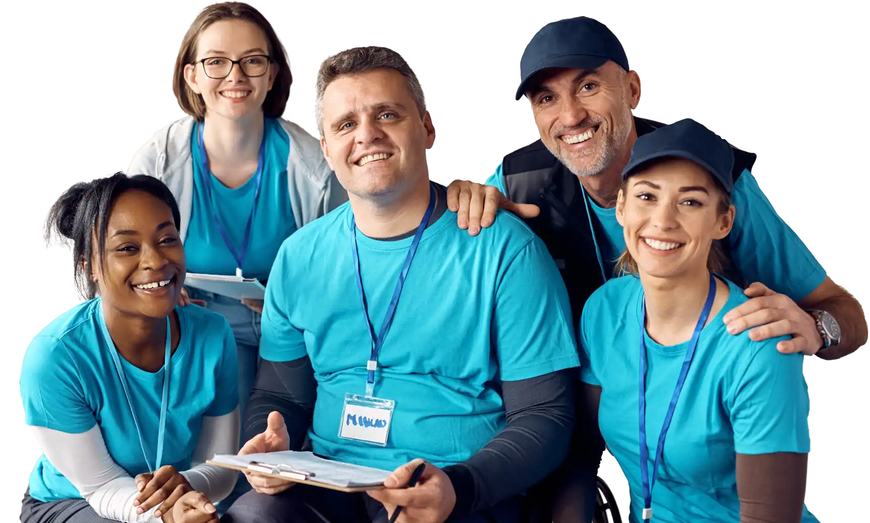Portrait of happy diverse volunteers working at community center